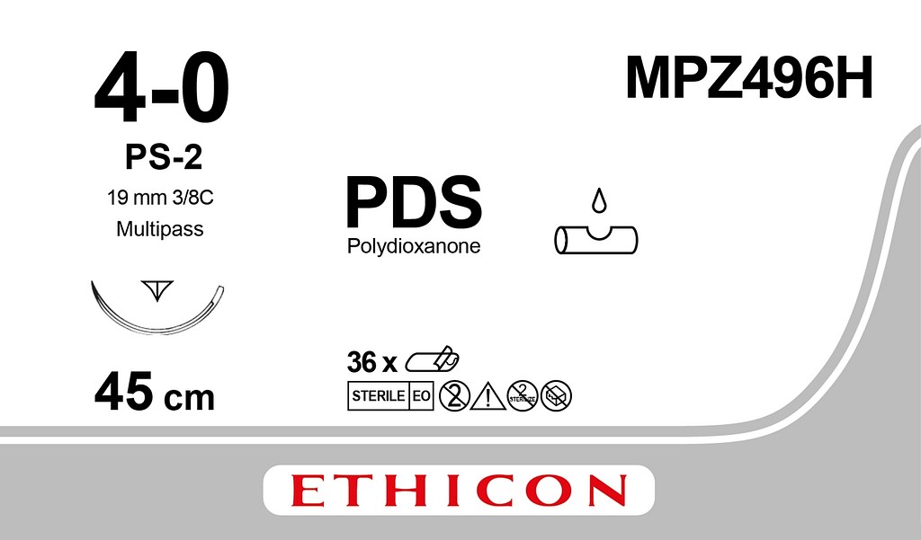 Ethicon PDS II, sutur, ufarvet, 45 cm med PS2 nål, steril, 4-0