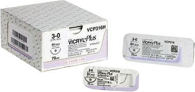 Ethicon Vicryl Plus, sutur, violet, 70 cm, med CP-2 nål, steril, 2-0