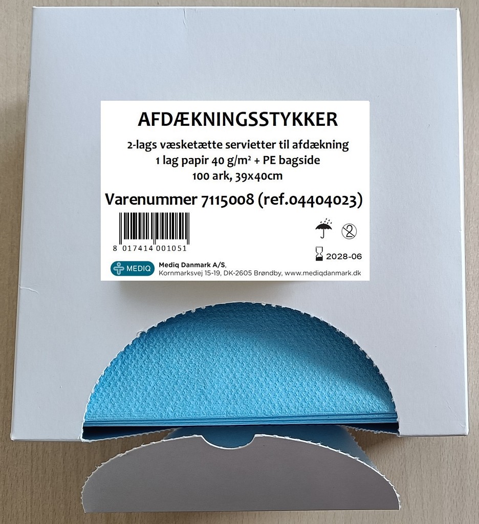 Væsketæt serviet, 1 lag papir 40 g/m² + PE bagside, 39 x 40 cm