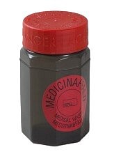 USON, medicinrestbøtte, sort kantet med rødt skruelåg, 500 ml