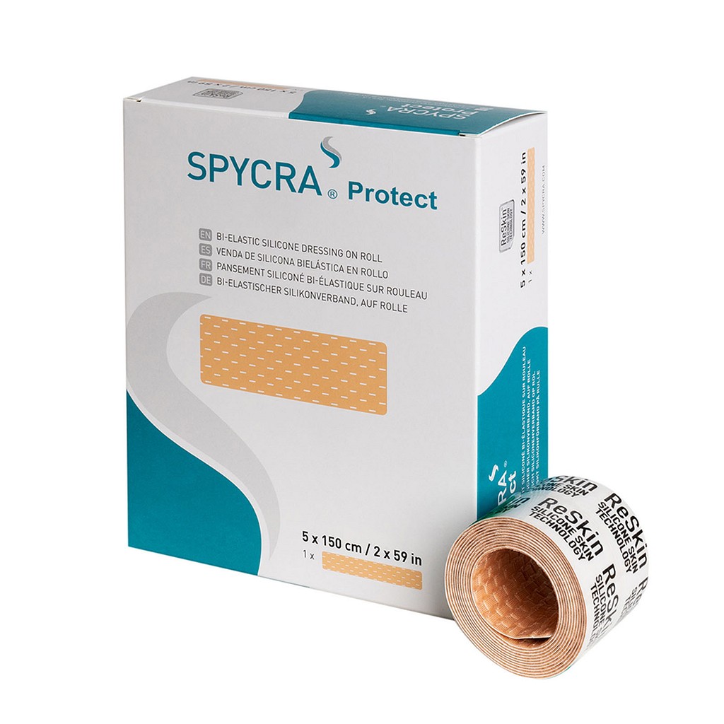Spycra Protect, Bi-elastisk netbandage med silikoneklæb, steril, 5 cm x 150 cm