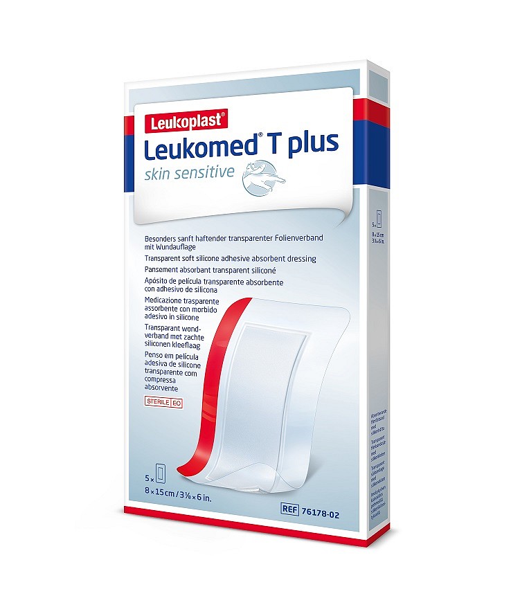 Leukomed T plus sensitive, Filmforbinding m. sårpude og silikoneklæb, steril, 8 x 15 cm