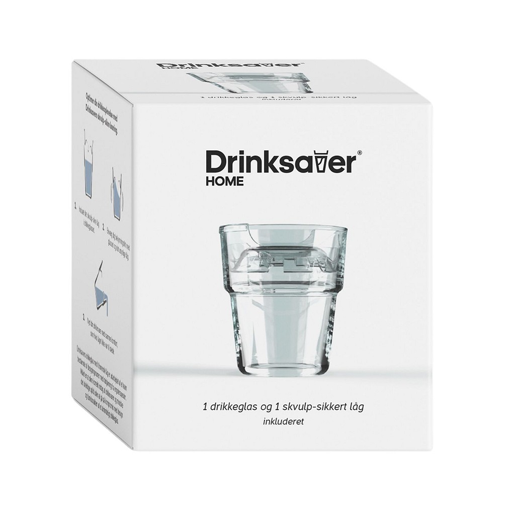 Drinksaver, glas og låg i gaveæske