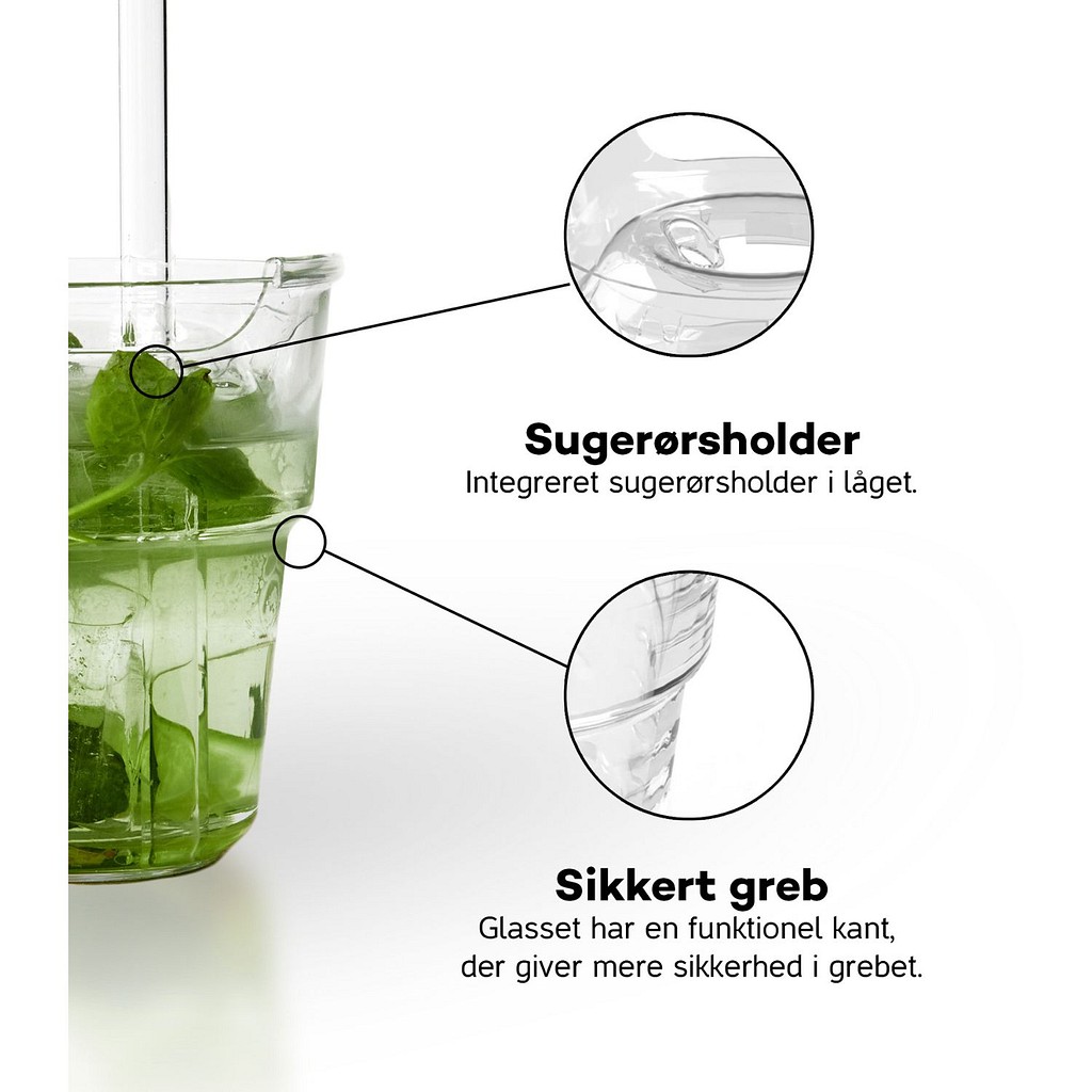 Drinksaver, glas og låg i gaveæske