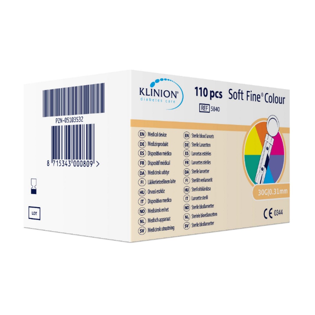 Klinion, Soft fine lancetter ass. farver, steril, 30G (0,31 mm)
