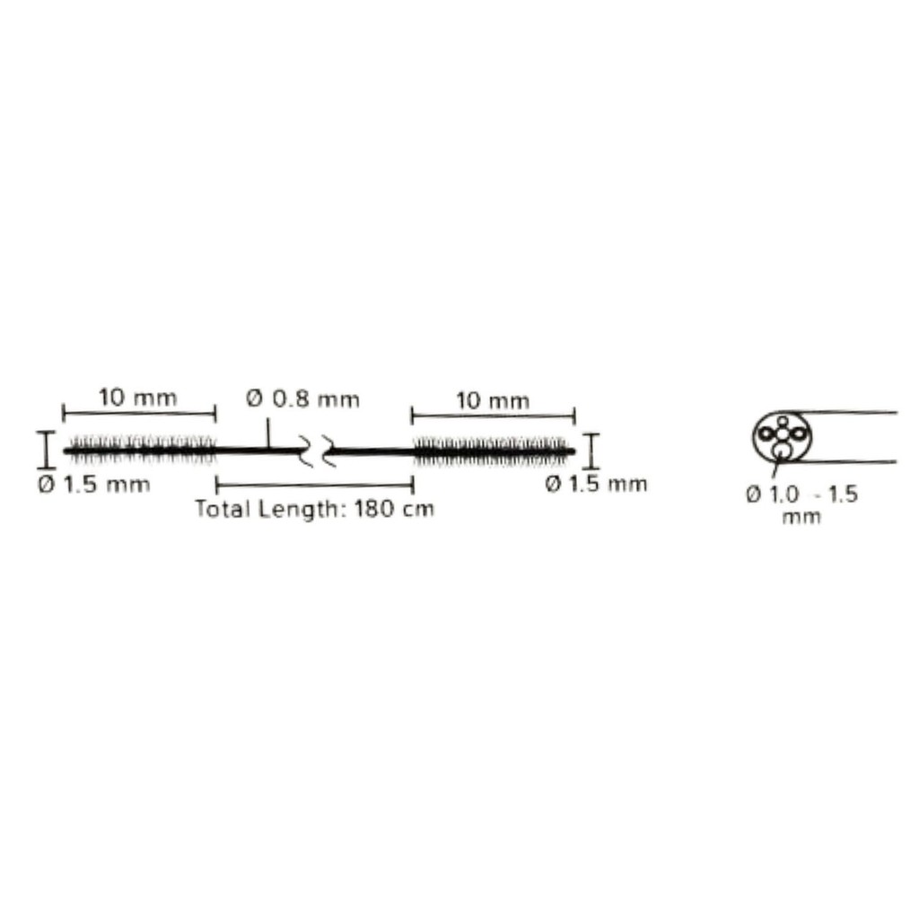 MDD, Dobb rensebørste t/ EUS skop kanal, 0,9-1,2mm, eng, L: 180cm, Børste: Ø:1,5/L:10mm