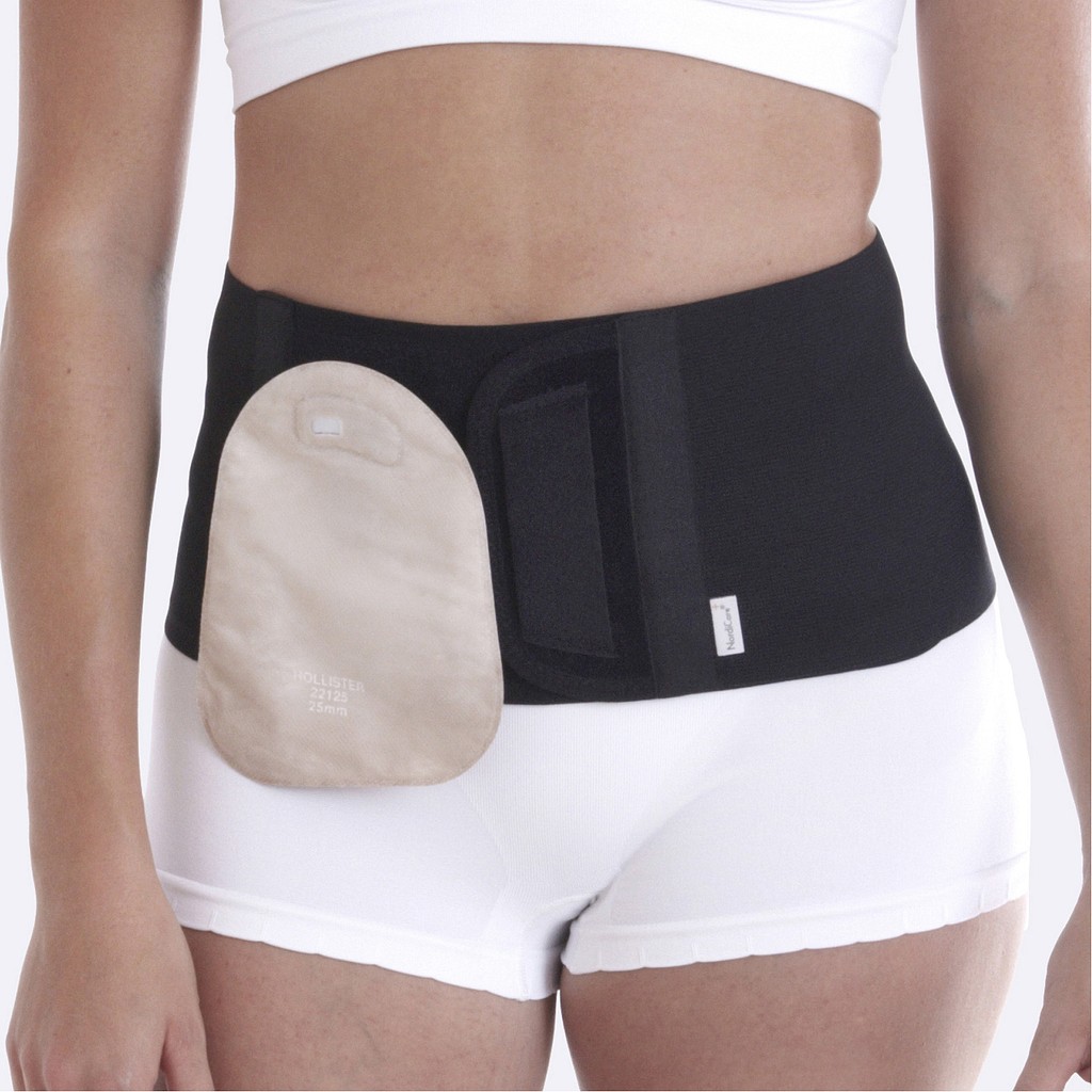 Nordicare Stomi BAS bælte, velcro, klipbar, sort, L: 70-85 cm, H: 16 cm, X-small