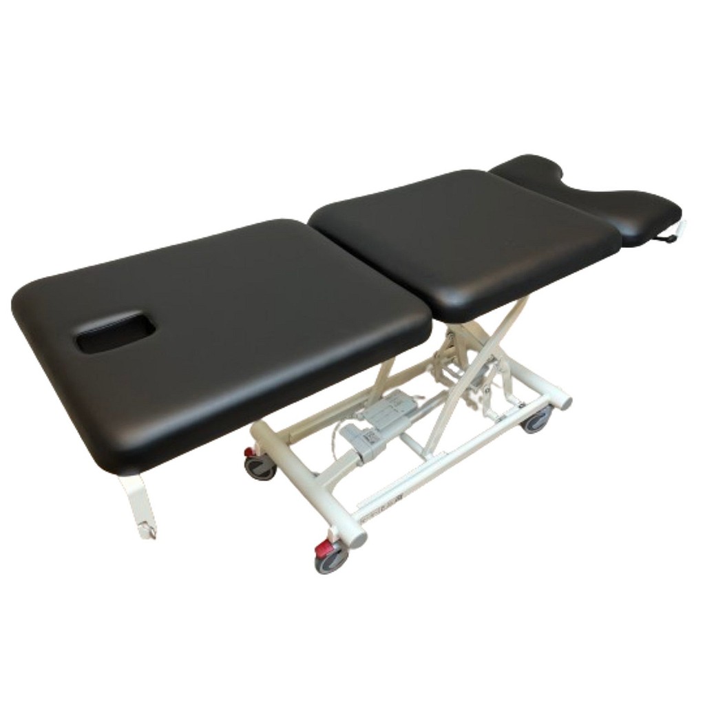Rehab Care undersøgelsesleje, 3-delt gyn, sort, papirholder, fodbetjent el højdereg.