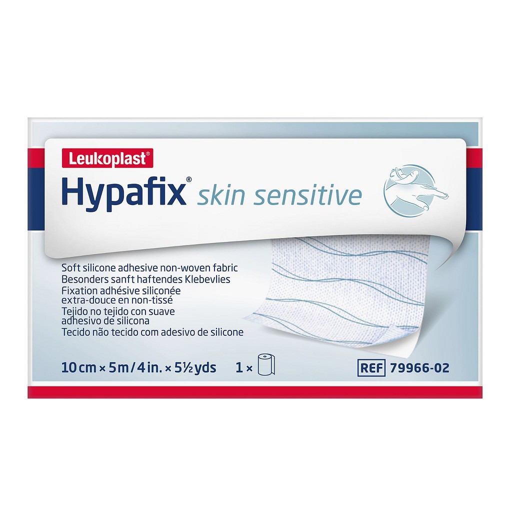 Hypafix skin sensitive, fikseringsplaster, med silikoneklæb, rulle, 10 cm x 5 m
