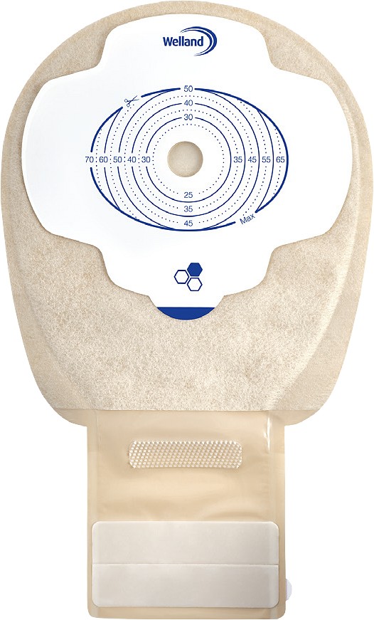 Aurum Plus, 1-dels ileostomipose, Mini, sand, hul 13-50x70 mm, med Manuka honning