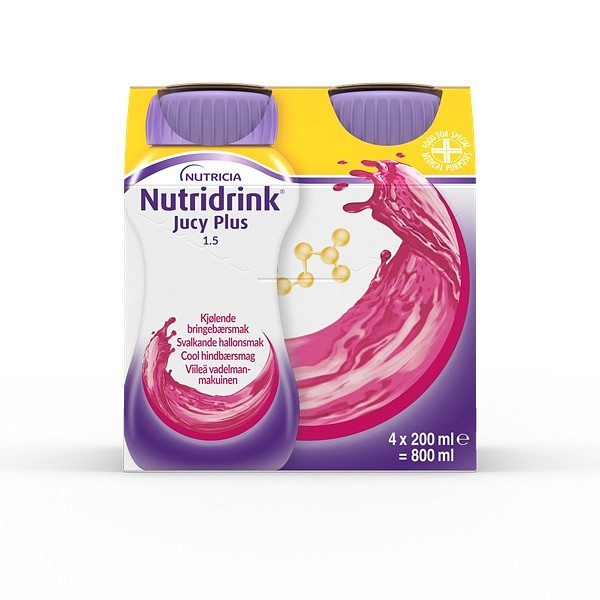 Nutridrink Jucy Plus, cool hindbær, 200 ml