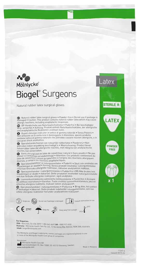 Biogel leikkauskäsine anatomisesti muotoiltu 7,0