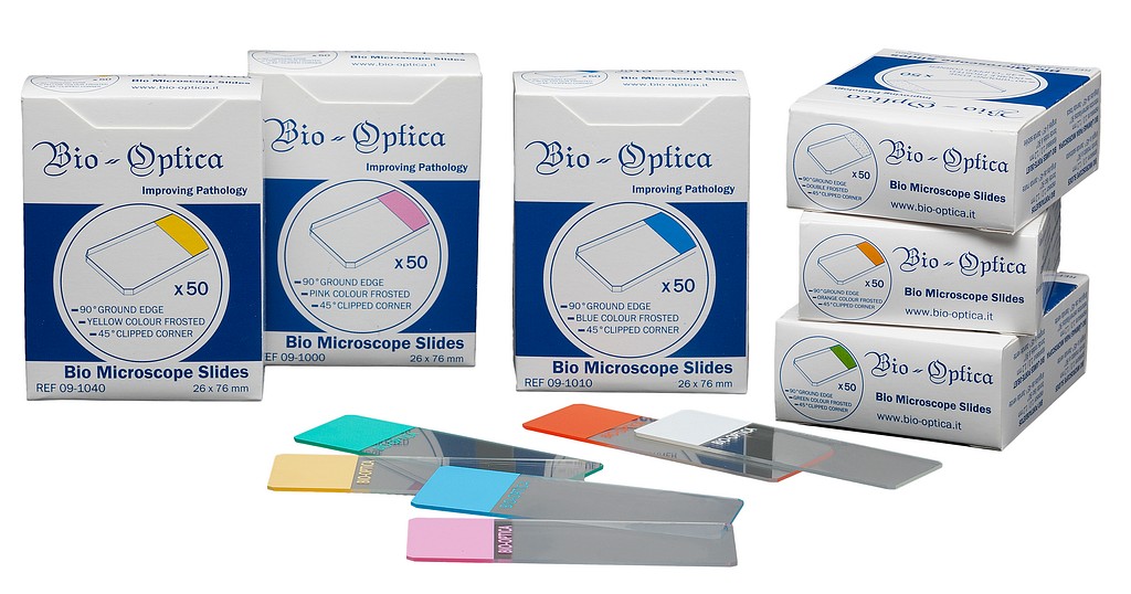 Aluslasi Bio-Optica 90° hiottu reuna 45° leikatut kulmat pinkki mattapää 50 kpl