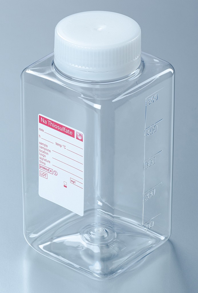 Vesinäytepullo 500 ml steriili PET-muovia sis. Na-tiosulfaattia