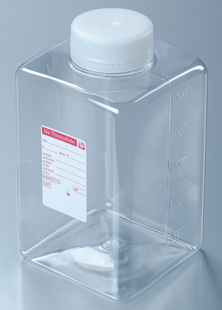 Vesinäytepullo 1000 ml, steriili PET-muovia sis. Na-tiosulfaattia
