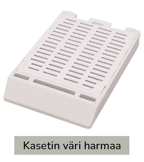 Laservalmis rutiinikasetti pinottu kannella harmaa