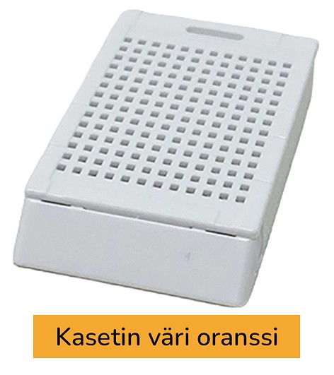 Laservalmis biopsiakasetti pinottu oranssi