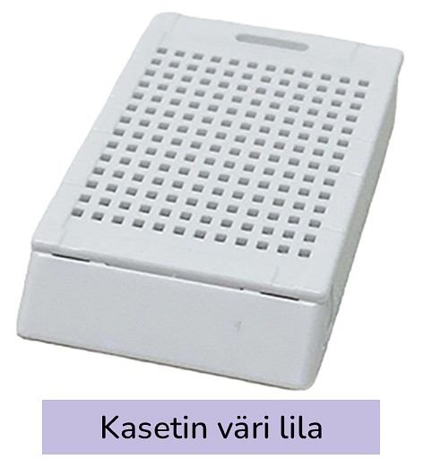 Laservalmis biopsiakasetti pinottu lila