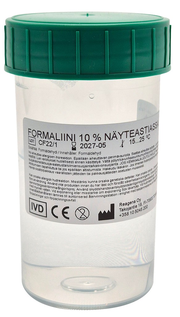 Formaliini 10 % pusk. 100 ml x 84 kpl, näytepurkki 180 ml