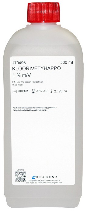 Kloorivetyhappoliuos 1% m/V 500 ml