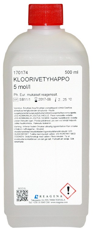 Kloorivetyhappoliuos 5,0 mol/l 500 ml
