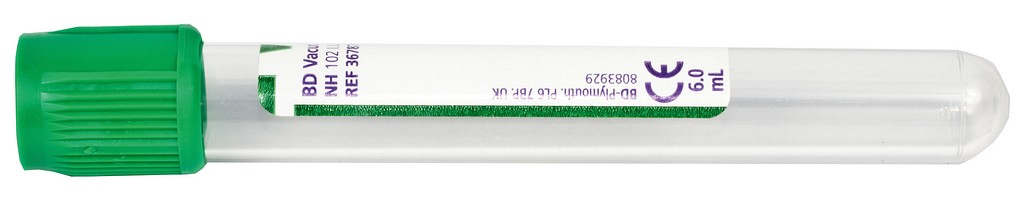 Vakuumrör BD Vacutainer Na-Heparin, 7/6 ml, mörkgrön, pappersetikett