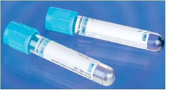 Vacutainer, glas, lyseblå, plast, natrium citrat 0,129 M, 5/1,8 ml