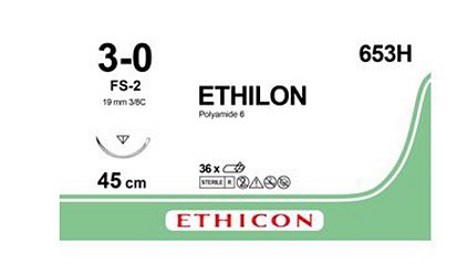 Ethicon Ethilon, Sutur, sort, 45 cm, FS-2 nål, steril, 3-0