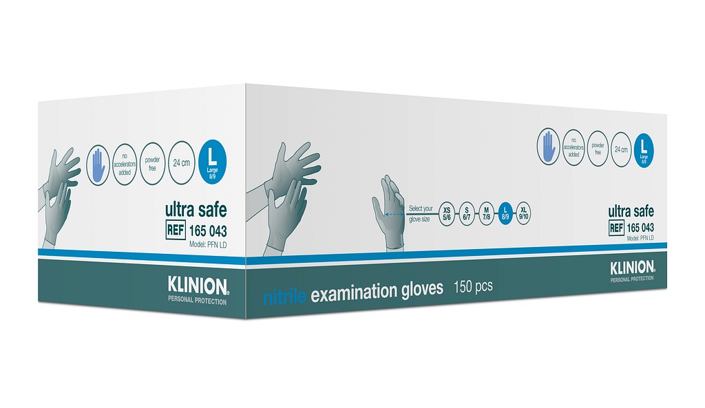 Handske undersök Klinion Ultra Safe L nitril puderfri blå