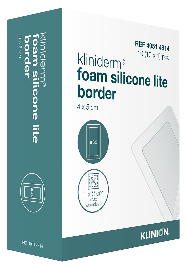Kliniderm Foam Silikone Lite Border, skumbandage tynd med silikone, steril, 15 cm x 15 cm