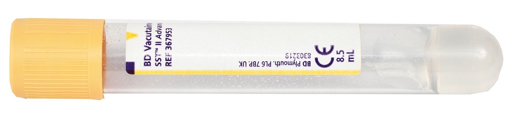 Vakuumrör BD Vacutainer SST II, 10/8,5 ml, gel, gul, pappersetikett