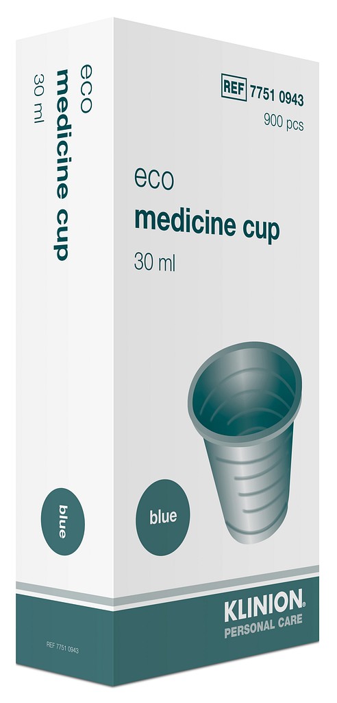 Klinion medicinbæger, eco, med graduering, blå PP, 30 ml