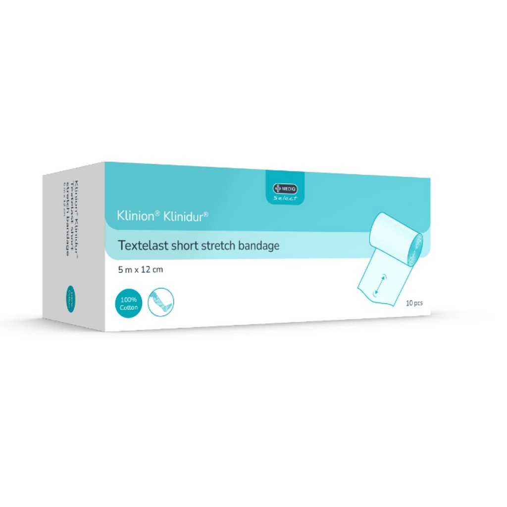 Klinidur Textelast kortstrekkbandasje, 100% bomull, beige, 12 cm x 5 m