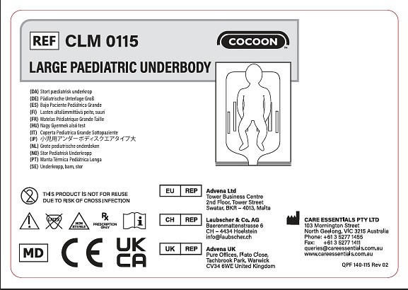 Coccon Värmtäcke Stor pediatrisk under kroppen Storlek: 100 × 120 cm Slanganslutningar: 1