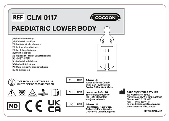 Coccon Värmtäcke Pediatrisk underkroppstäcke Storlek: 60 × 90 cm Slanganslutningar: 1