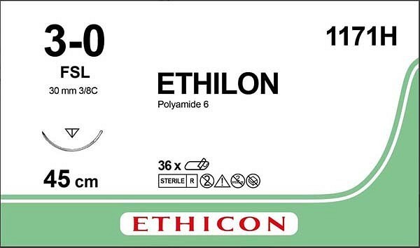 Ethicon Ethilon, sutur, sort, 45 cm, FSL nål, steril, 3-0