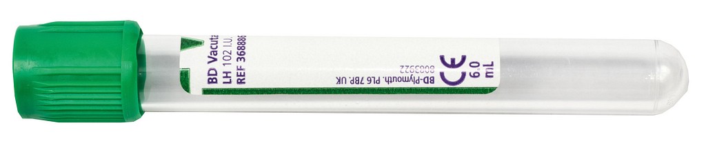 Vacutainer, glas, grøn, lithium-heparin, 7/6 ml