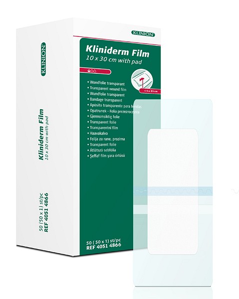 Bandasje transparent Kliniderm Film m/pad 10x30cm