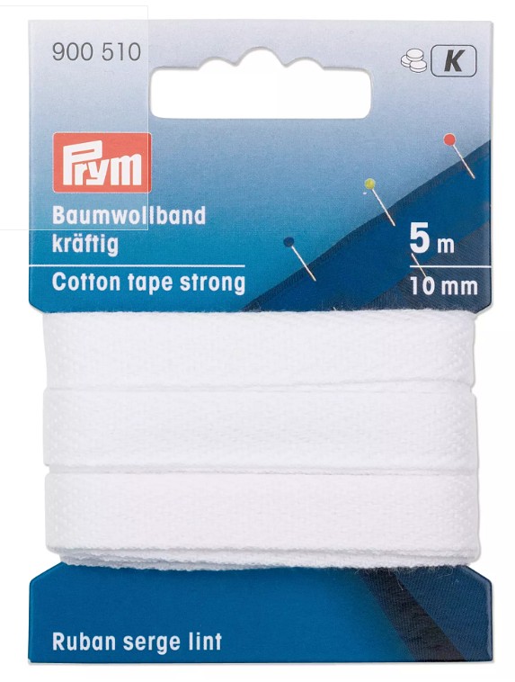 Bendelbånd, 100%bomull 10mm x 5m