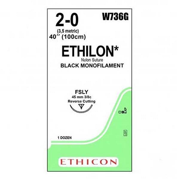 Sutur Ethilon W736G 2-0 USP 100cm sort