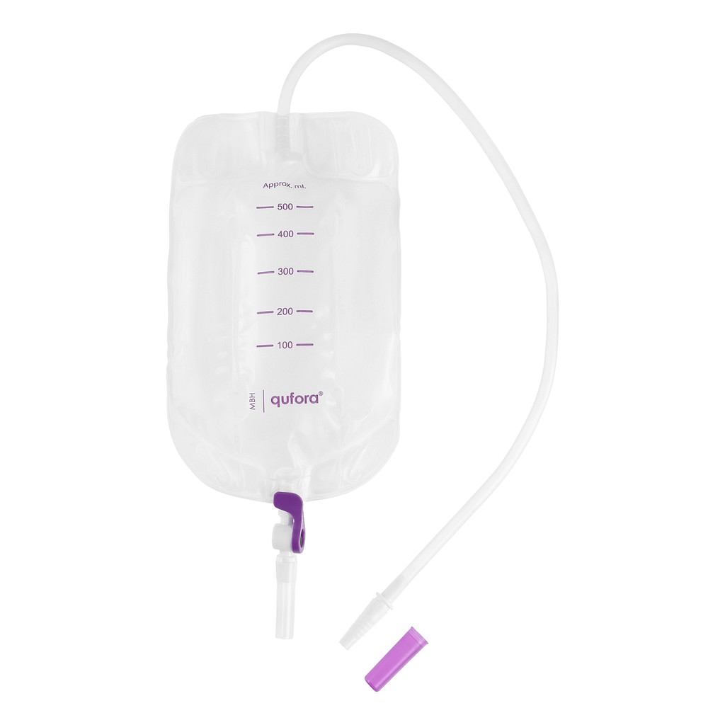 Qufora flerkammer urinpose, 50 cm justerbar slange, Q-flow avtapping +4 cm, NRV, NW, 500 ml