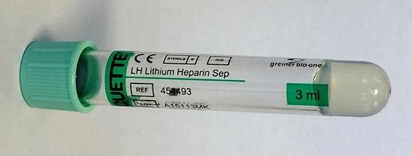 Vakuumrör Vacuette, Li-Heparin, 5/3ml, ljusgrön, transparent etikett