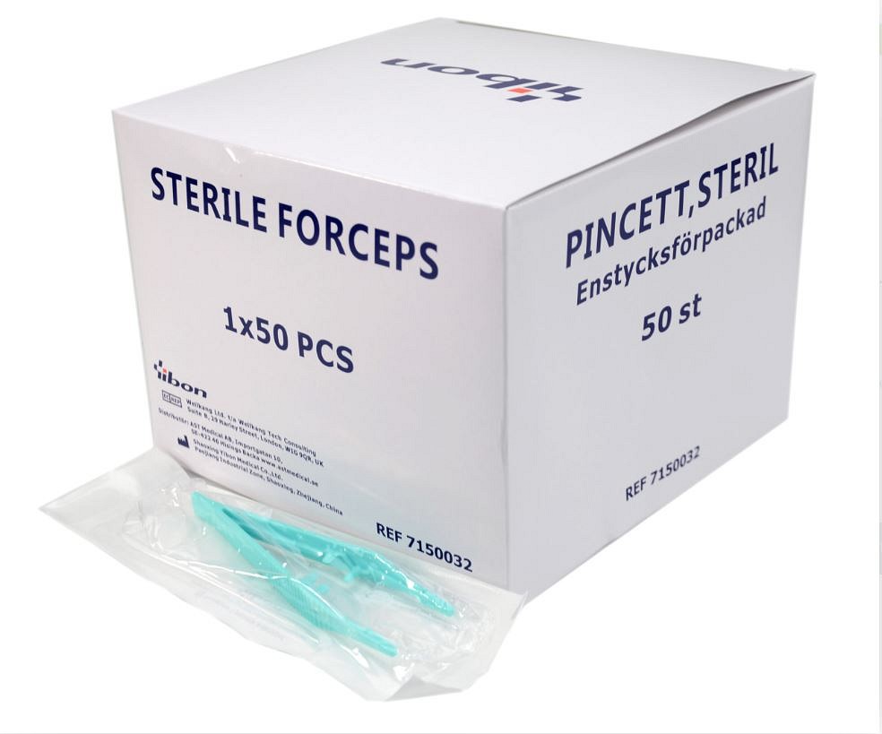 Pincett Yibon plast grön 12.8cm steril engångs