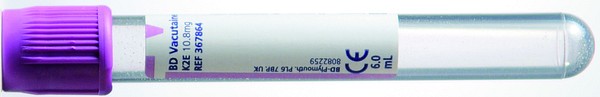 Vakuumrör BD Vacutainer K2-EDTA, 7/6 ml, lila, pappersetikett