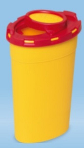 Kanylburk med lock 0,2l gul text för riskavfall 0,2l 130x65x35mm pp