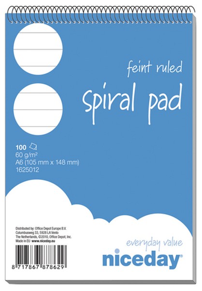 Spiralblock Niceday A6 linjerat 100st blad