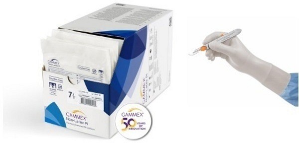 Handske op Gammex PI non-latex 7,5 steril latexfri puderfri vit