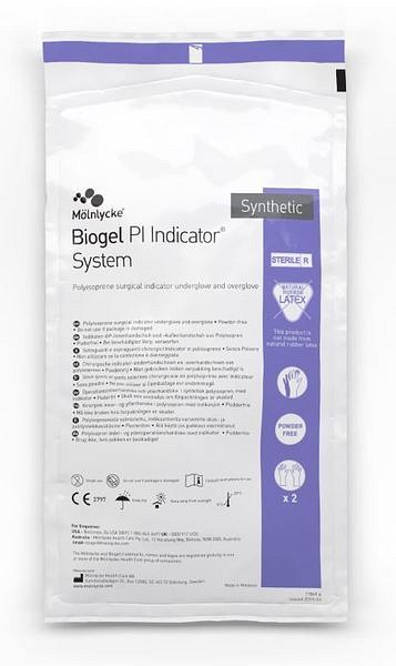 Handske op Biogel PI Indicator 8,0 steril latexfri puderfri natur/blå
