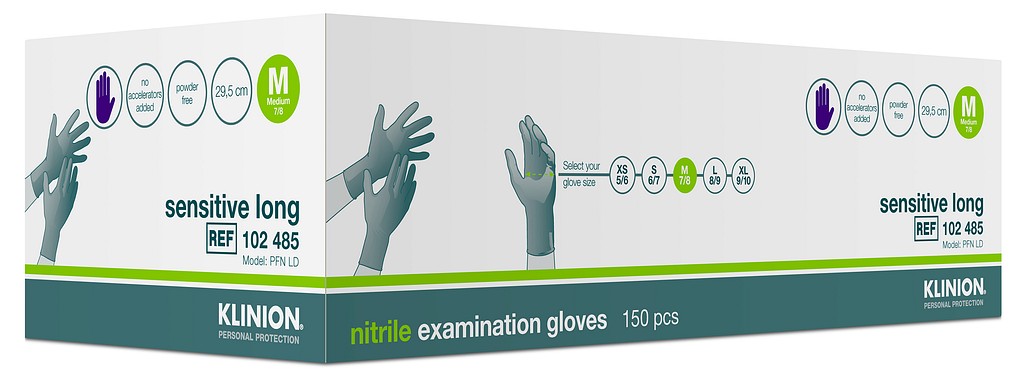 Handske undersök Klinion Sensitive Long M nitril blå acceleratorfri x-lång