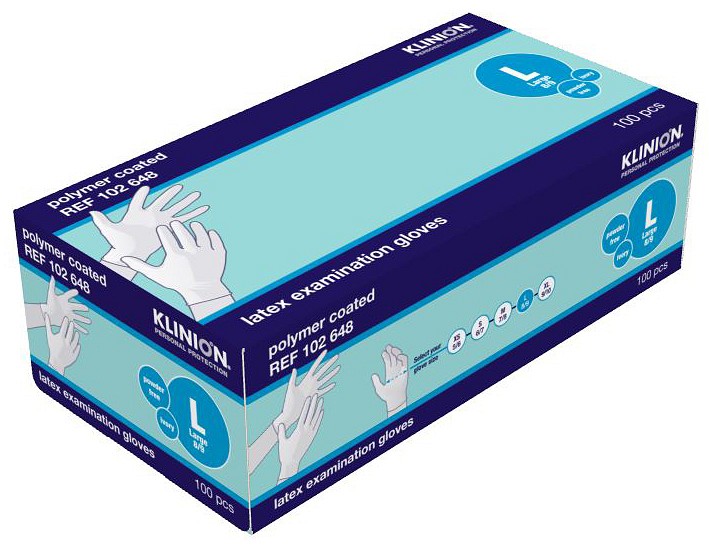 Handske undersök Klinion L latex puderfri 24cm